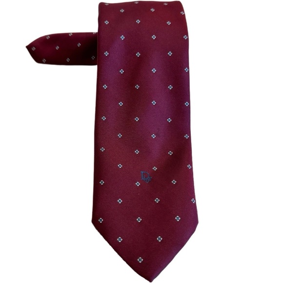 Christian DIOR Neck Tie Striped Burgundy Blue - Picture 1 of 16